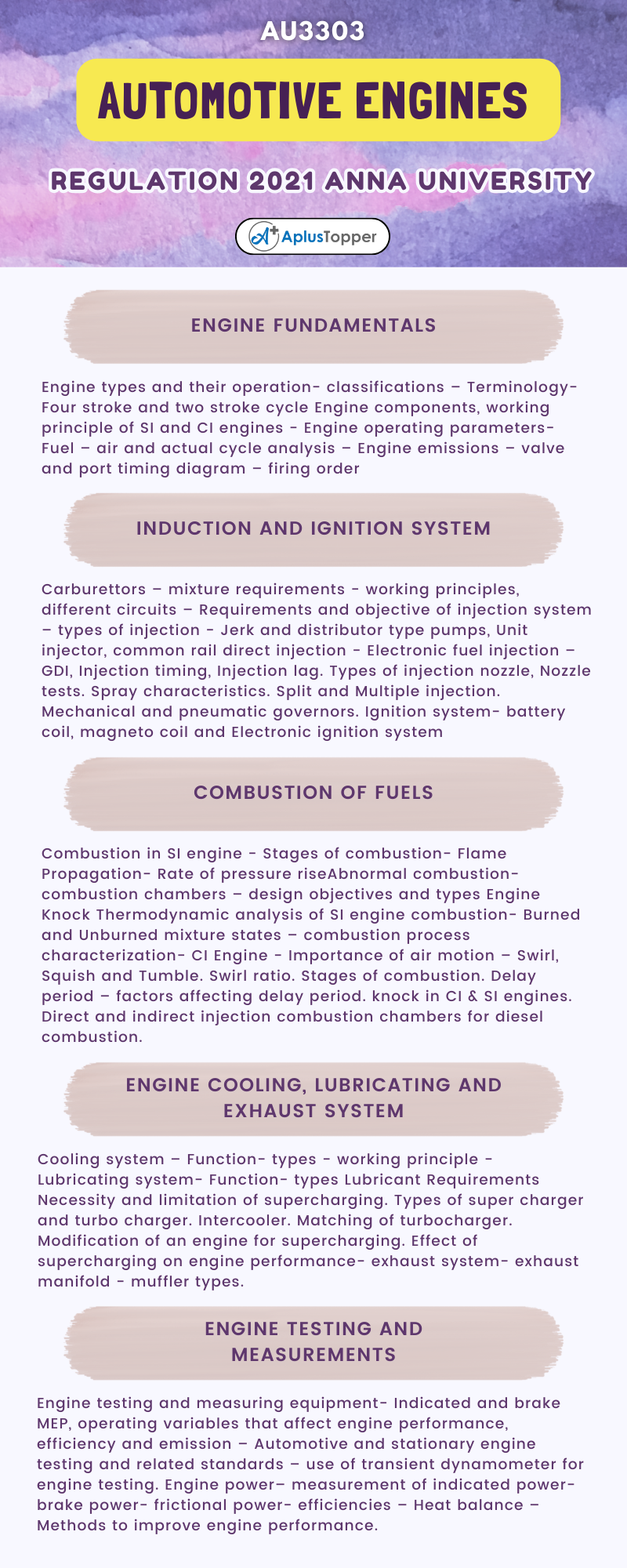 AU3303 - Automotive Engines Syllabus Regulation 2021 Anna University