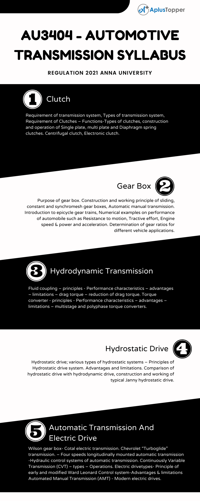 AU3404 - Automotive Transmission Syllabus Regulation 2021 Anna University