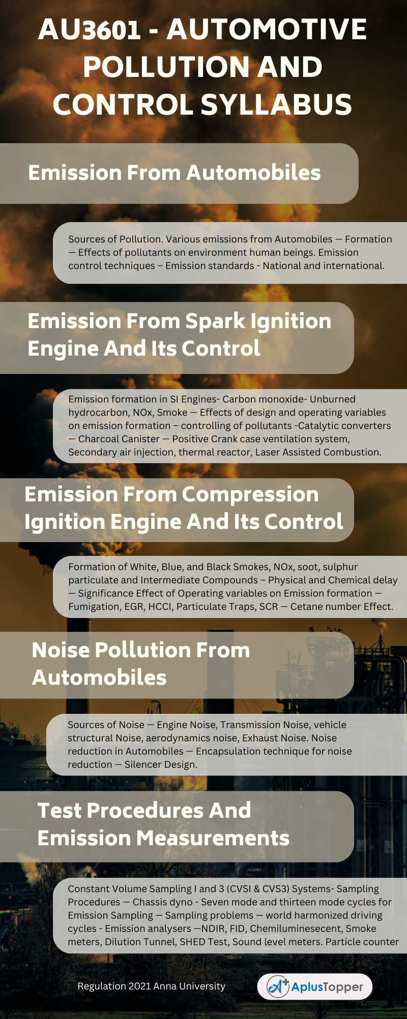 AU3601 - Automotive Pollution And Control Syllabus Regulation 2021 Anna University