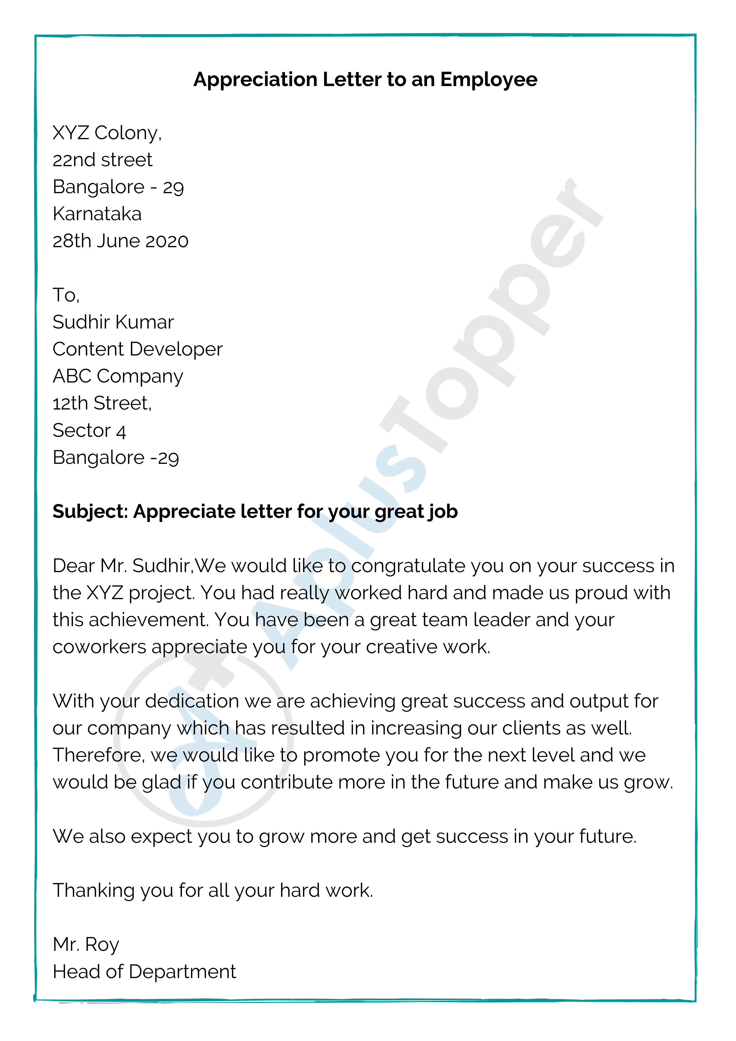 Appreciation Letter | Format, Sample, How To Write Appreciation Letter ...