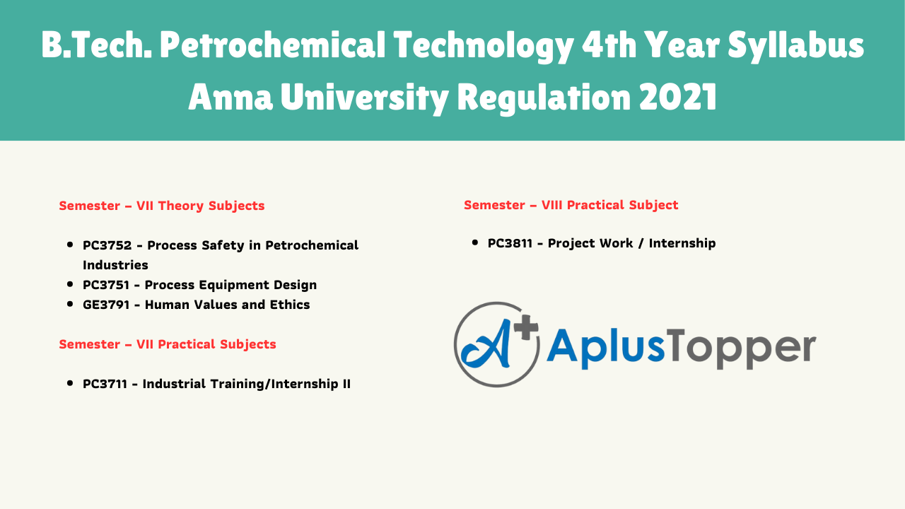 B.Tech. Petrochemical Technology 4th Year Syllabus Anna University Regulation 2021