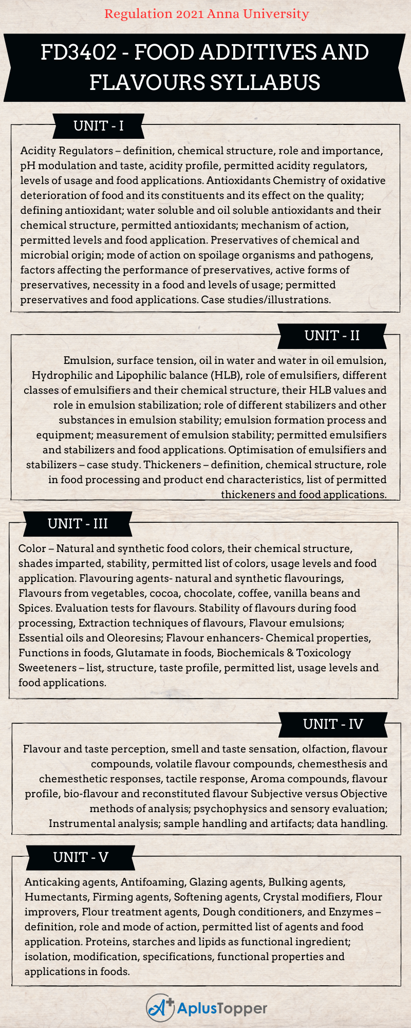 FD3402 - Food Additives And Flavours Syllabus Regulation 2021 Anna University