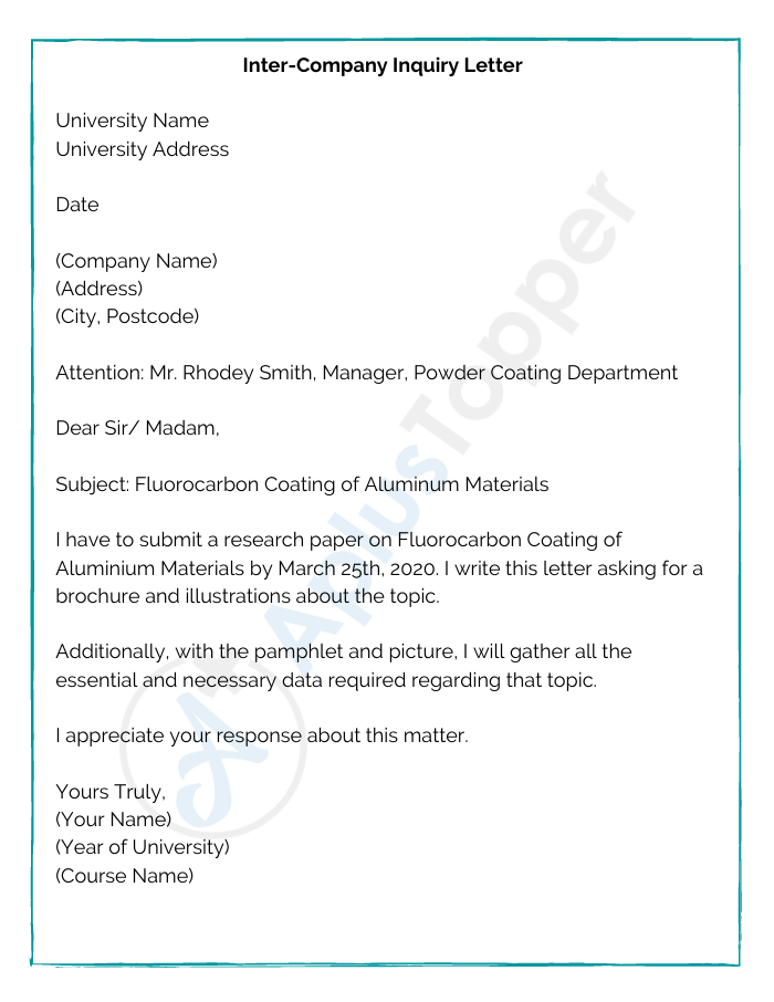 Inter-Company Inquiry Letter