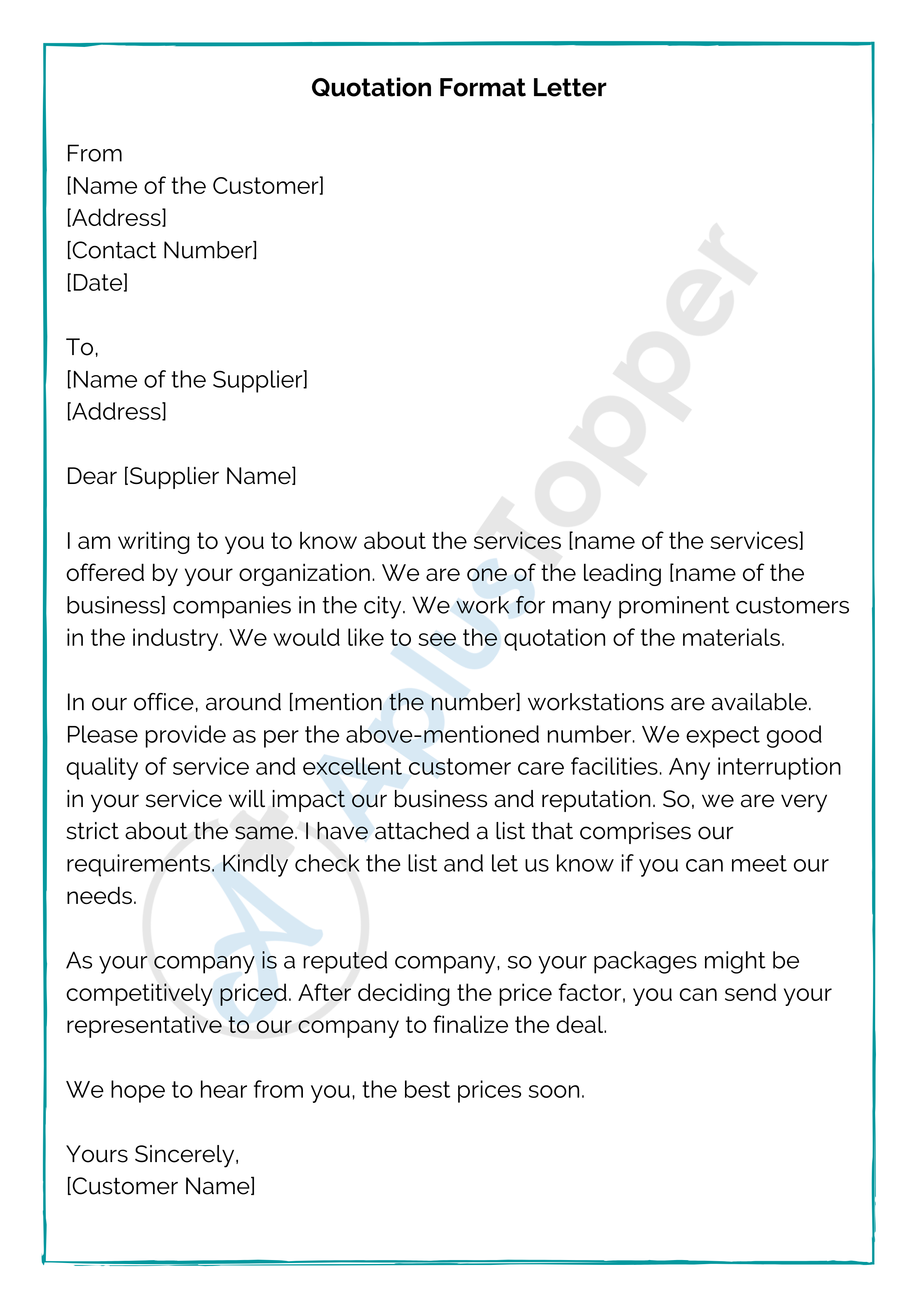 Quotation Format Letter Quotation Letter Sample In Word
