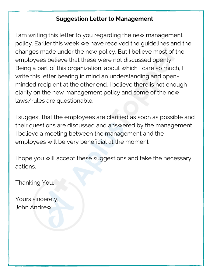 Suggestion Letter to Management