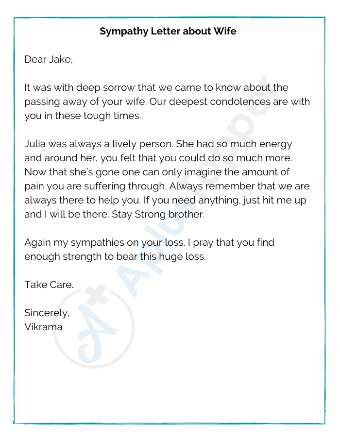 Sympathy Letter about Wife