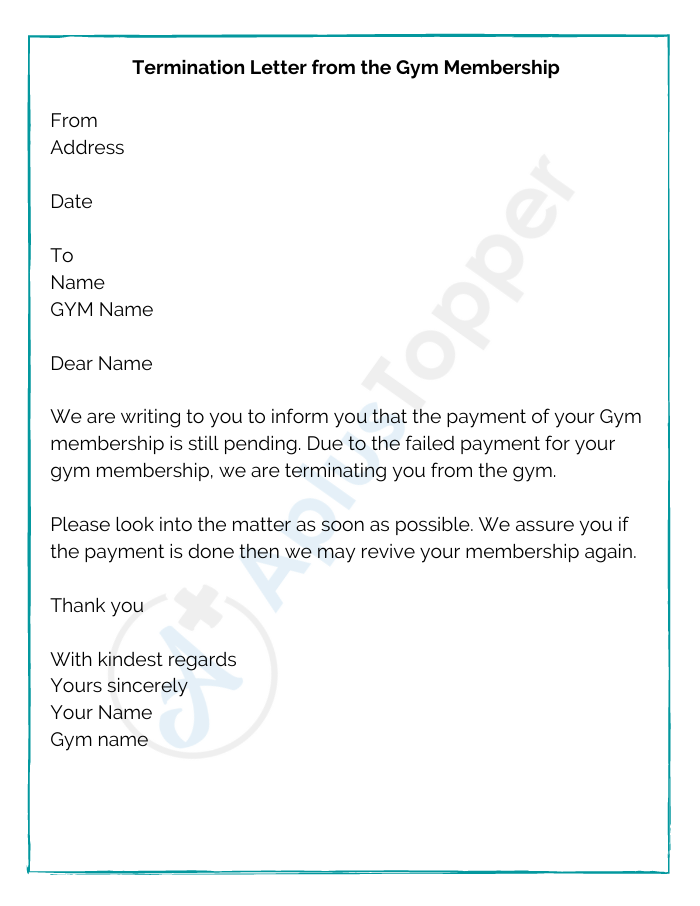 Termination Letter from the Gym Membership