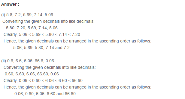 Decimals RS Aggarwal Class 6 Maths Solutions Exercise 7A 7.1