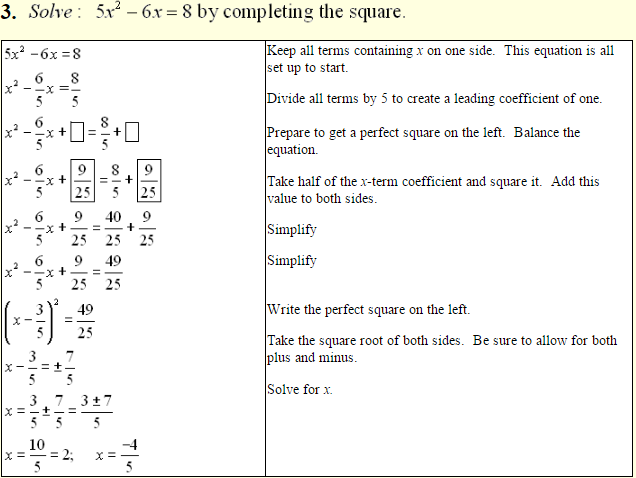 Solving Quadratic Equations by Completing the Square 3