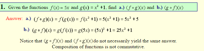 Composition of Functions (f o g)(x) 5