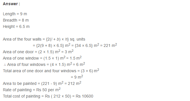 Mensuration RS Aggarwal Class 7 Maths Solutions CCE Test Paper 3.1