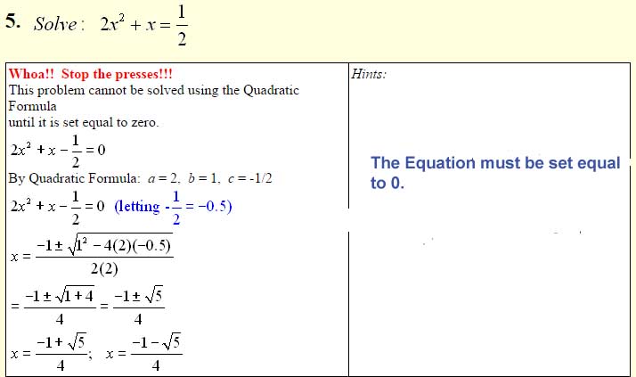 Solving Quadratic Equations with the Quadratic Formula 7