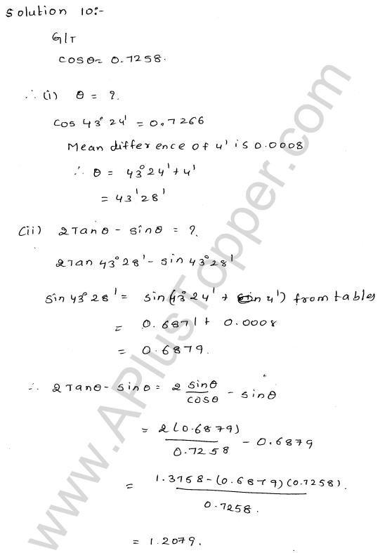 ML Aggarwal ICSE Solutions for Class 10 Maths Chapter 20 Trigonometric Tables Q1.9