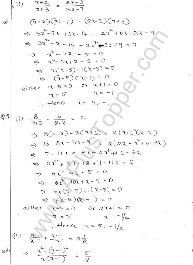ML Aggarwal ICSE Solutions for Class 10 Maths Chapter 6 Quadratic Equations in One Variable Q6.10