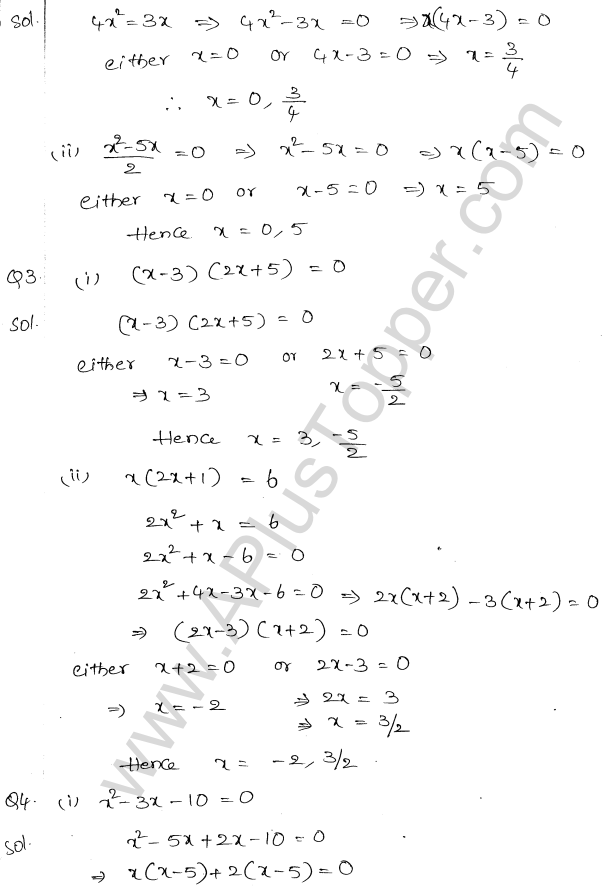 ML Aggarwal ICSE Solutions for Class 10 Maths Chapter 6 Quadratic Equations in One Variable Q6.2