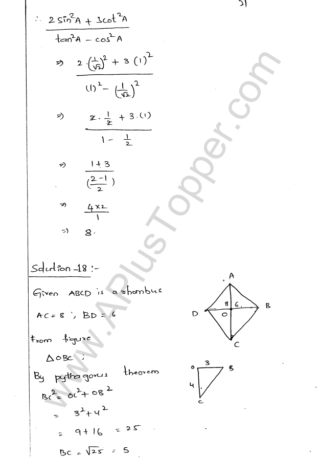 ML Aggarwal ICSE Solutions for Class 9 Maths Chapter 17 Trigonometric Ratios Q1.31
