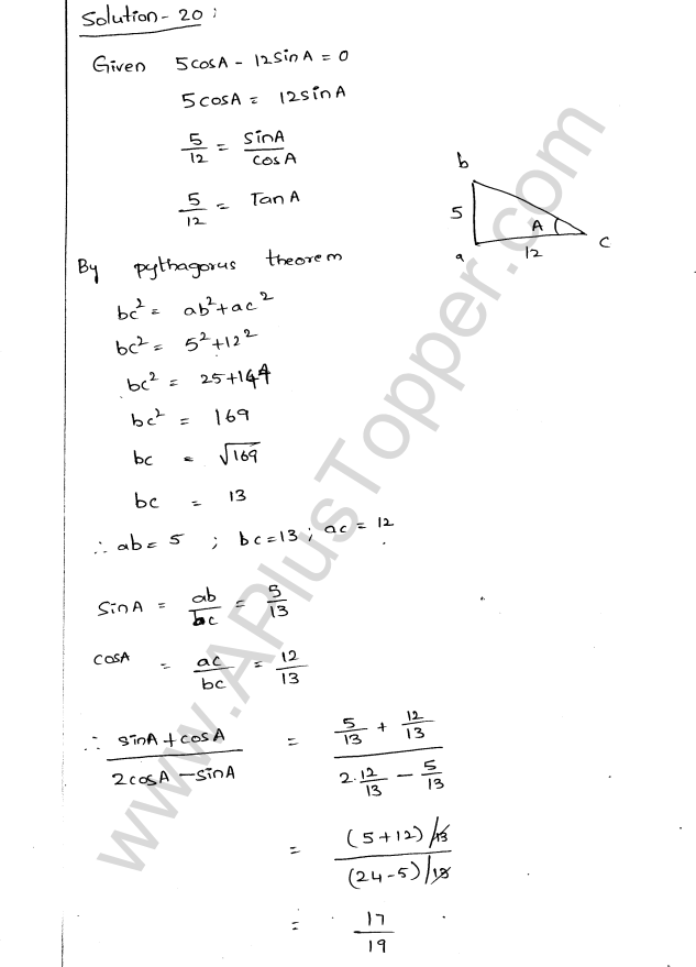 ML Aggarwal ICSE Solutions for Class 9 Maths Chapter 17 Trigonometric Ratios Q1.33