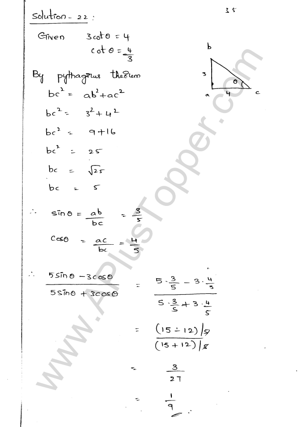 ML Aggarwal ICSE Solutions for Class 9 Maths Chapter 17 Trigonometric Ratios Q1.35
