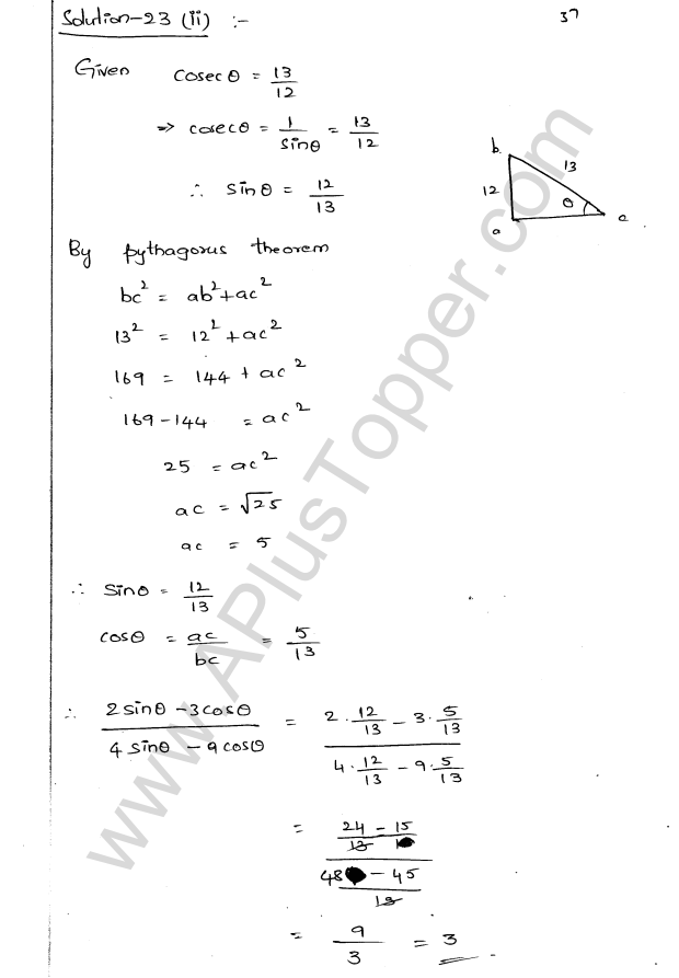 ML Aggarwal ICSE Solutions for Class 9 Maths Chapter 17 Trigonometric Ratios Q1.37