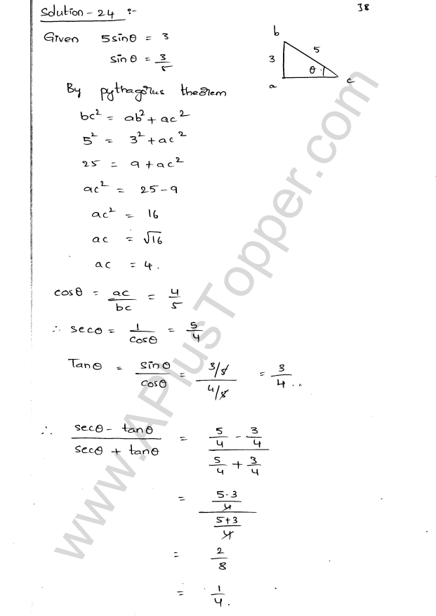 ML Aggarwal ICSE Solutions for Class 9 Maths Chapter 17 Trigonometric Ratios Q1.38