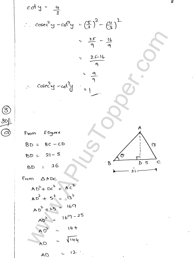 ML Aggarwal ICSE Solutions for Class 9 Maths Chapter 17 Trigonometric Ratios Q1.8