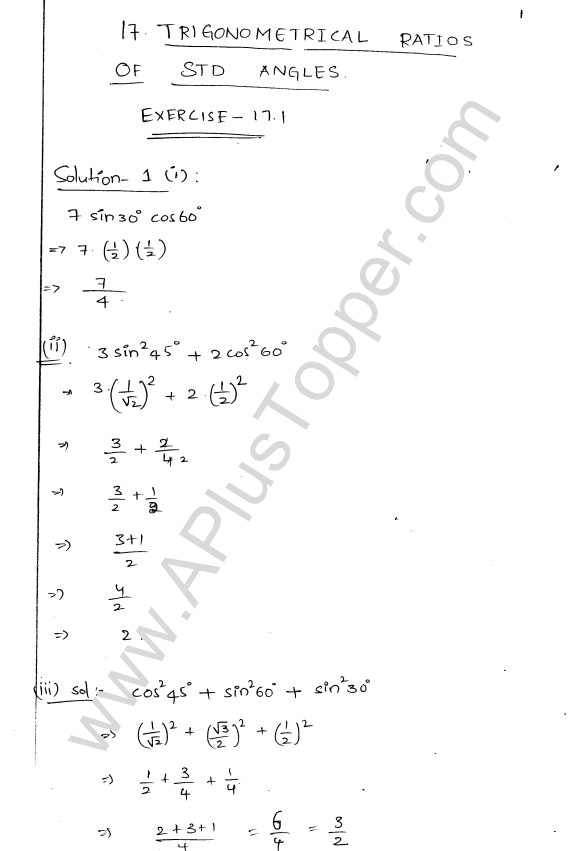 ML Aggarwal ICSE Solutions for Class 9 Maths Chapter 18 Trigonometric Ratios and Standard Angles Q1.1