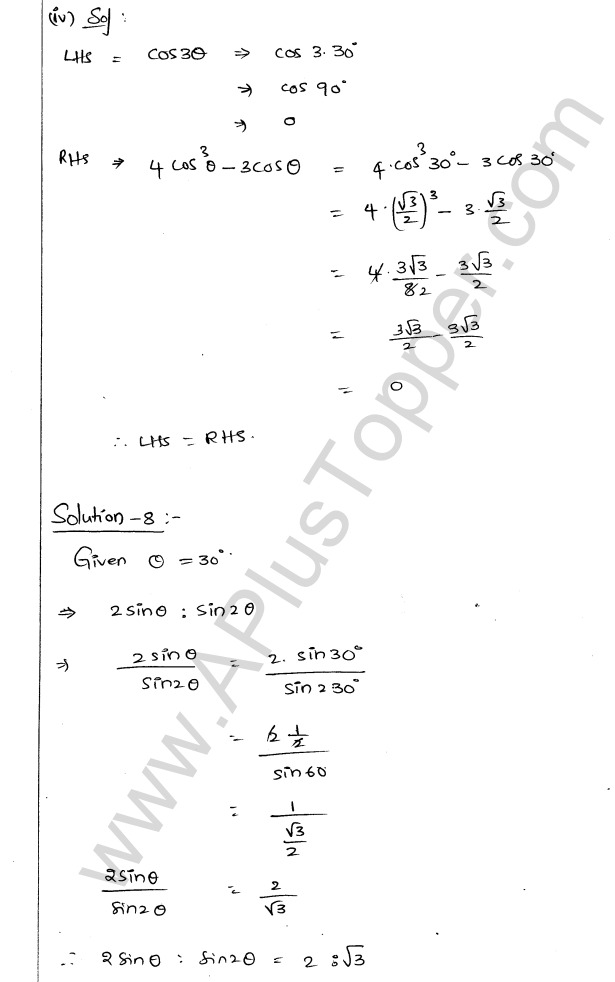 ML Aggarwal ICSE Solutions for Class 9 Maths Chapter 18 Trigonometric Ratios and Standard Angles Q1.11