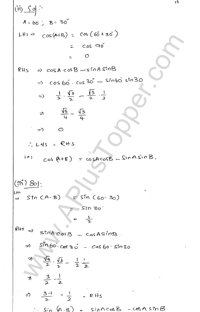 ML Aggarwal ICSE Solutions for Class 9 Maths Chapter 18 Trigonometric Ratios and Standard Angles Q1.13