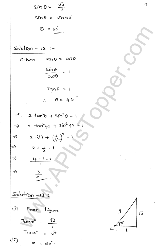 ML Aggarwal ICSE Solutions for Class 9 Maths Chapter 18 Trigonometric Ratios and Standard Angles Q1.16