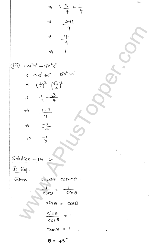 ML Aggarwal ICSE Solutions for Class 9 Maths Chapter 18 Trigonometric Ratios and Standard Angles Q1.19