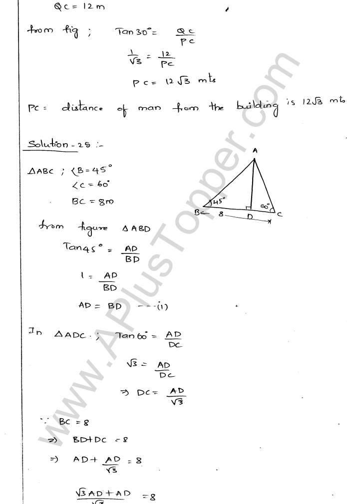 ML Aggarwal ICSE Solutions for Class 9 Maths Chapter 18 Trigonometric Ratios and Standard Angles Q1.25