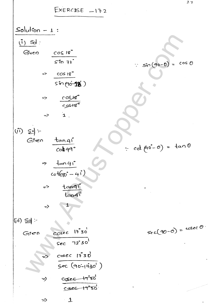 ML Aggarwal ICSE Solutions for Class 9 Maths Chapter 18 Trigonometric Ratios and Standard Angles Q1.27