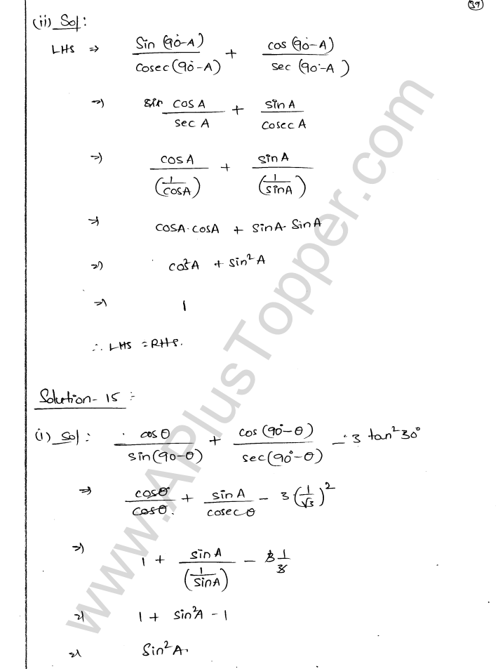 ML Aggarwal ICSE Solutions for Class 9 Maths Chapter 18 Trigonometric Ratios and Standard Angles Q1.39