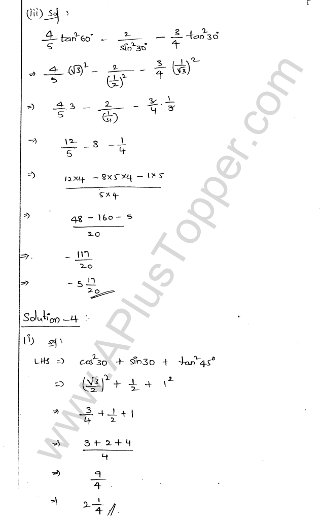 ML Aggarwal ICSE Solutions for Class 9 Maths Chapter 18 Trigonometric Ratios and Standard Angles Q1.5