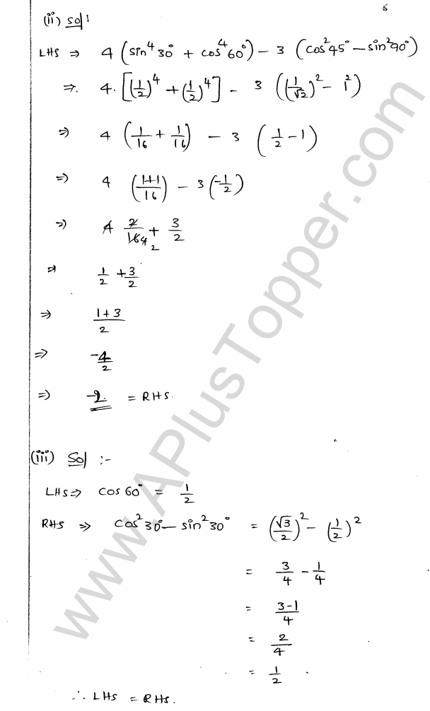 ML Aggarwal ICSE Solutions for Class 9 Maths Chapter 18 Trigonometric Ratios and Standard Angles Q1.6