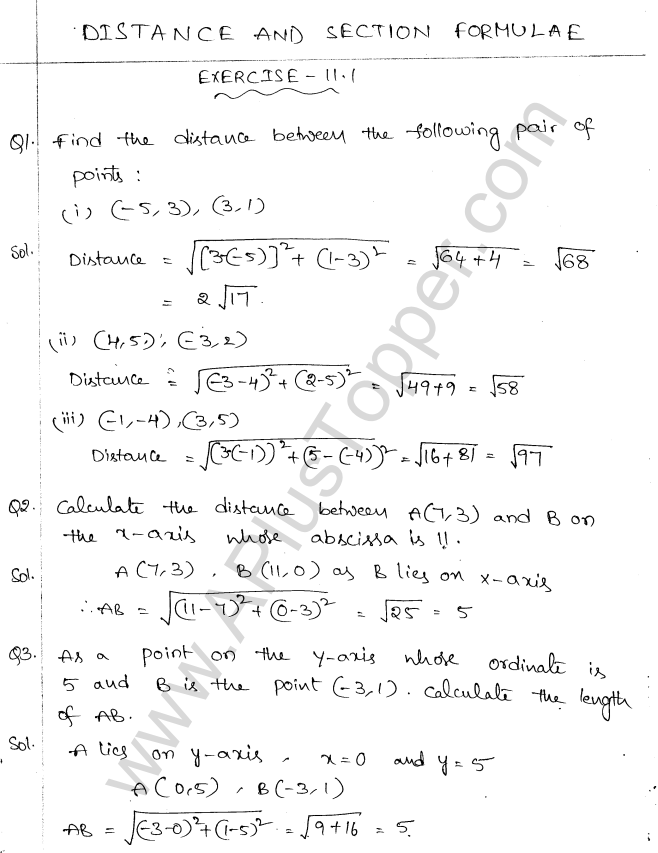 ML Aggarwal ICSE Solutions for Class 10 Maths Chapter 11 Section Formula Q1.1
