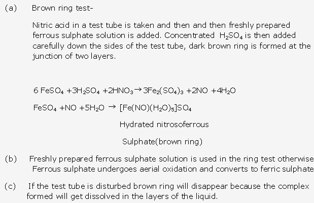SOLVED: The brown ring test for NO2^-and NO3^-is due to the formation of  complex ion with formula (a) [Fe(H2O)6]^2+ (b) [Fe(H2O)5NO]^2+ (c)  [Fe(H2O)(NO)5]^2+ (d) [Fe(NO)(CN)5]^2-
