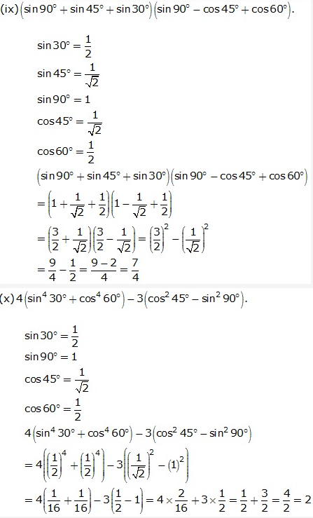 Frank ICSE Solutions for Class 9 Maths - Trigonometrical Ratios of Standard Angles 4