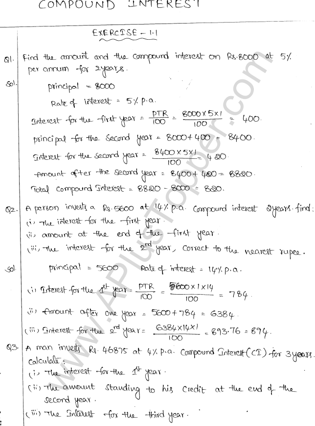 ML Aggarwal ICSE Solutions for Class 10 Maths Chapter 1 Compound Interest Q1.1