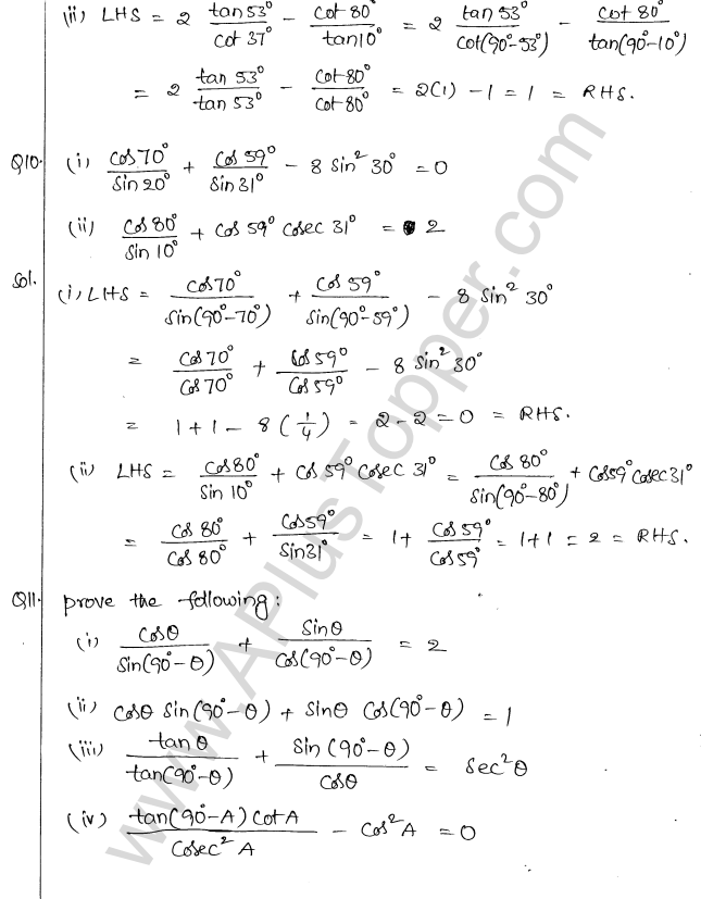 ML Aggarwal ICSE Solutions for Class 10 Maths Chapter 19 Trigonometric Identities Q1.21