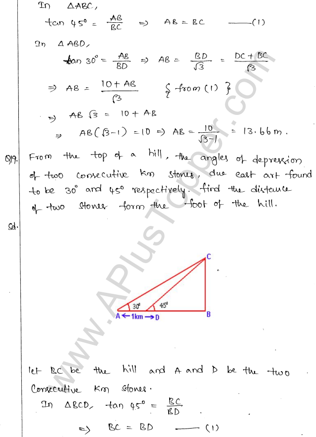 ML Aggarwal ICSE Solutions for Class 10 Maths Chapter 21 Heights and Distances Q1.18