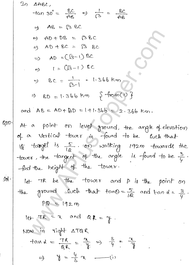 ML Aggarwal ICSE Solutions for Class 10 Maths Chapter 21 Heights and Distances Q1.19