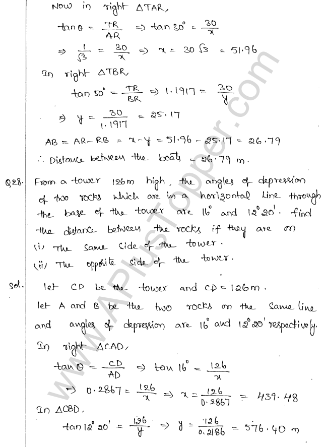 ML Aggarwal ICSE Solutions for Class 10 Maths Chapter 21 Heights and Distances Q1.29
