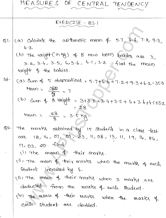 ML Aggarwal ICSE Solutions for Class 10 Maths Chapter 23 Measures of Central Tendency Q1.1