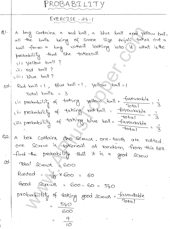 ML Aggarwal ICSE Solutions for Class 10 Maths Chapter 24 Probability Q1.1