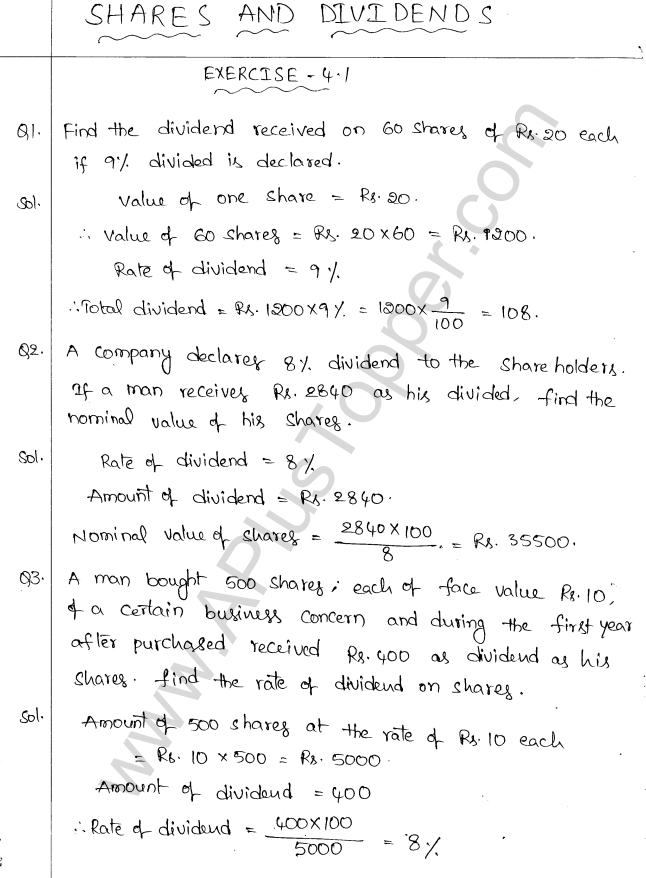ML Aggarwal ICSE Solutions for Class 10 Maths Chapter 4 Shares and Dividends Q1.1