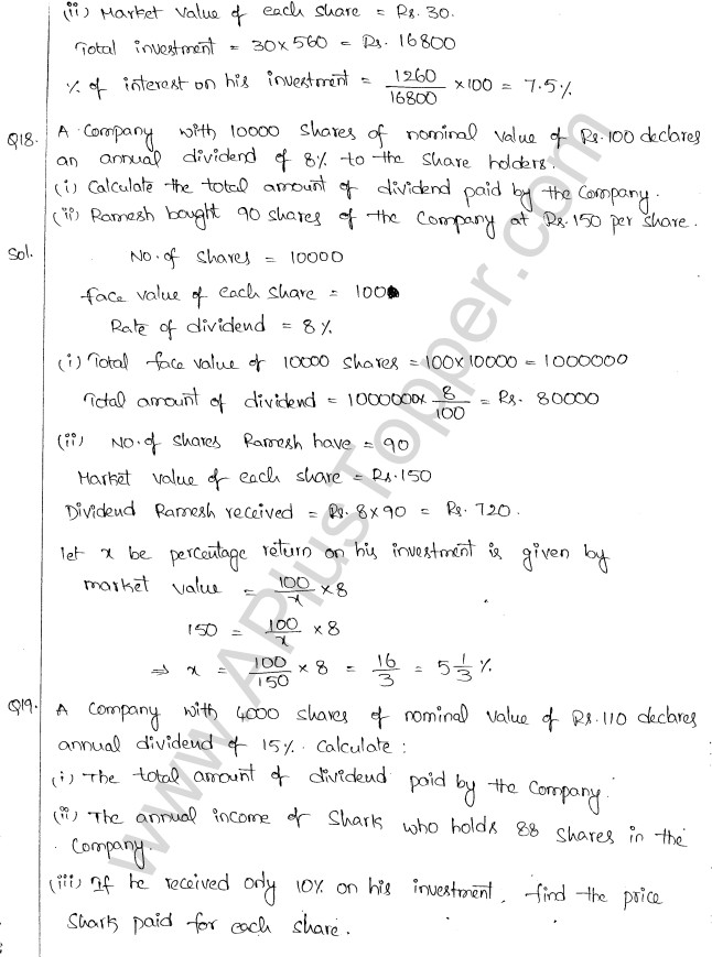 ML Aggarwal ICSE Solutions for Class 10 Maths Chapter 4 Shares and Dividends Q1.9