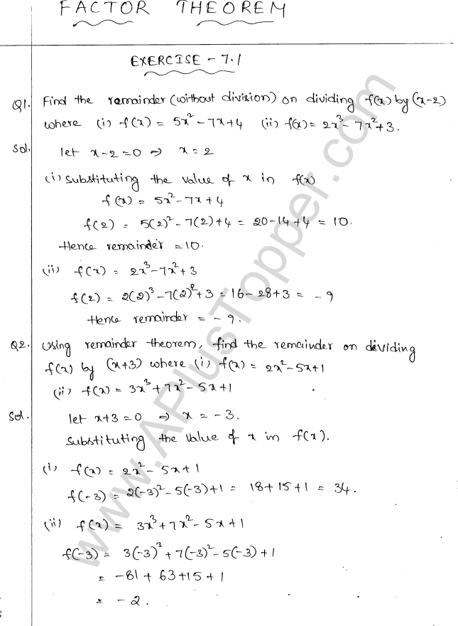 ML Aggarwal ICSE Solutions for Class 10 Maths Chapter 7 Factor Theorem Q1.1