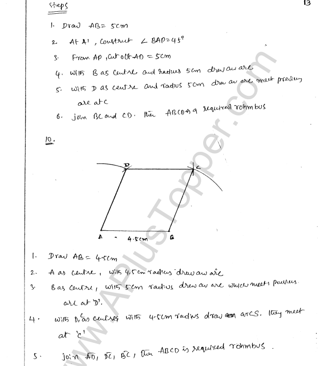 ML Aggarwal ICSE Solutions for Class 8 Maths Chapter 14 Constructions of Quadrilaterals 13