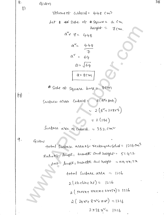 ML Aggarwal ICSE Solutions for Class 8 Maths Chapter 18 Mensuration 38